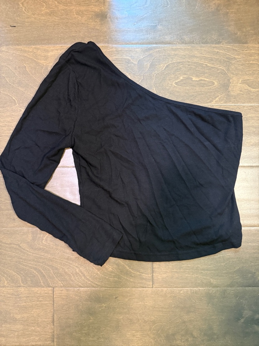 SHEIN Black Ribbed One-Shoulder Top